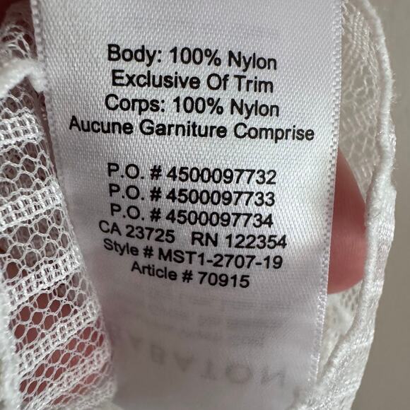 Aritzia Babaton White Sheer Stripe Mesh Short Sleeve TShirt Top Size Medium - Picture 4 of 5